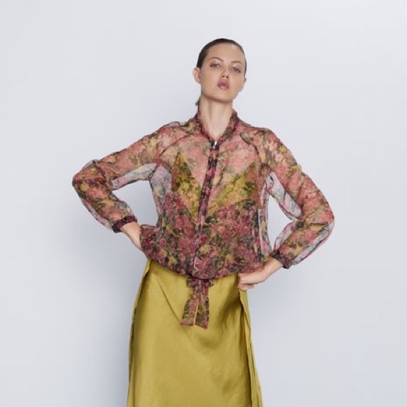 Zara Floral Print Organza Bomber Jacket - Picture 3 of 6